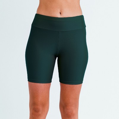 Calypsa Women's Plus Size Chlorine Resistant High Waisted Mid-Thigh Swim Shorts