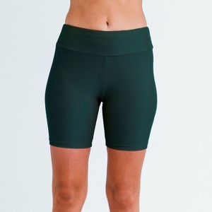 Calypsa Women's Plus Size Chlorine Resistant High Waisted Mid-Thigh Swim Shorts - 1 of 4
