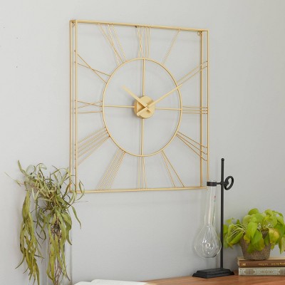 24" Gold Metal Open Frame Square Wall Clock