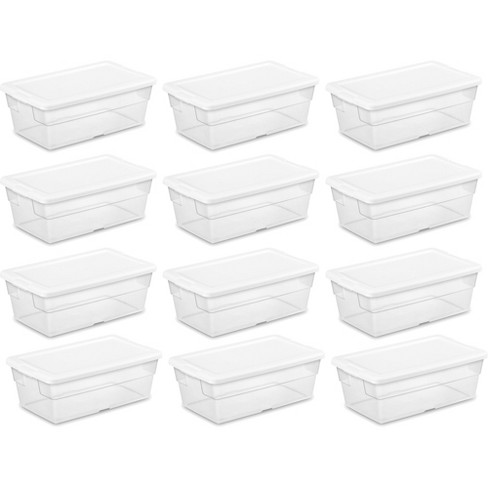 Basics 12 Quart Stackable Plastic Storage Bins with Latching Lids-  Clear/ Grey- Pack of 6