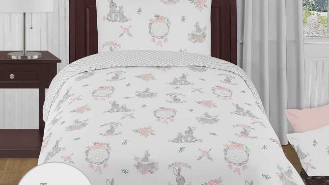 Sweet Jojo Designs Kids Twin Sheet Set Bunny Floral Pink Grey and White 3pc, 2 of 5, play video