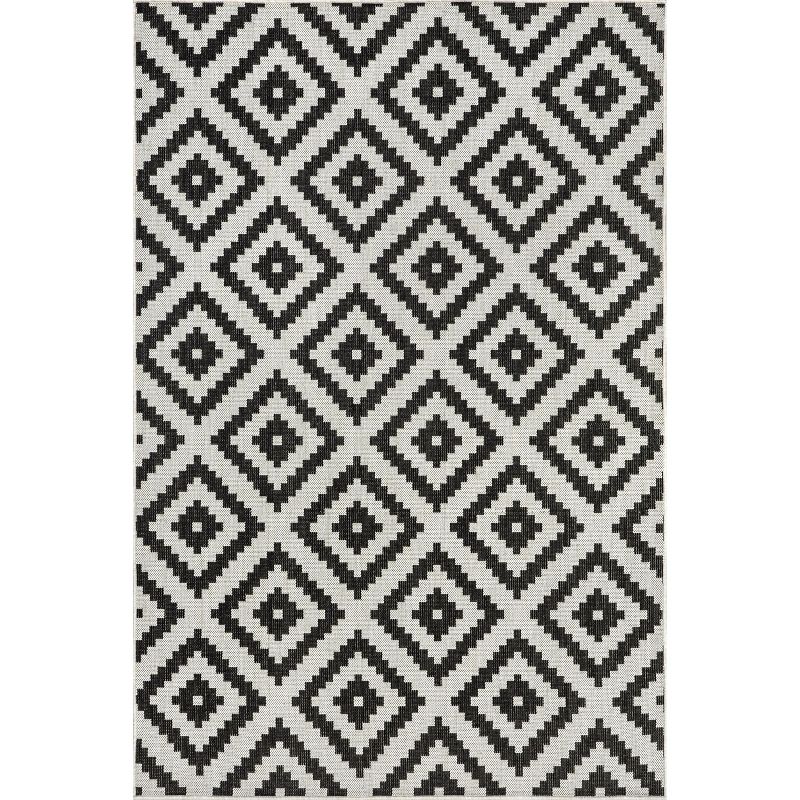nuLOOM Darrow Moroccan Diamond Indoor/Outdoor Patio Area Rug 4' x 6' in Black And White, 1 of 10