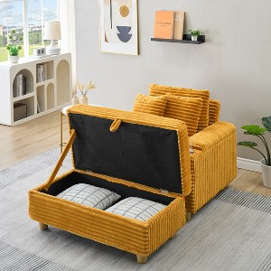 VASIP Green Corduroy Single Sofa with 1 Pillow and 2 Throw Pillows,  Footstool Convertible Storage Space ,for Small Space,Bedroom,Living Room - 1 of 4