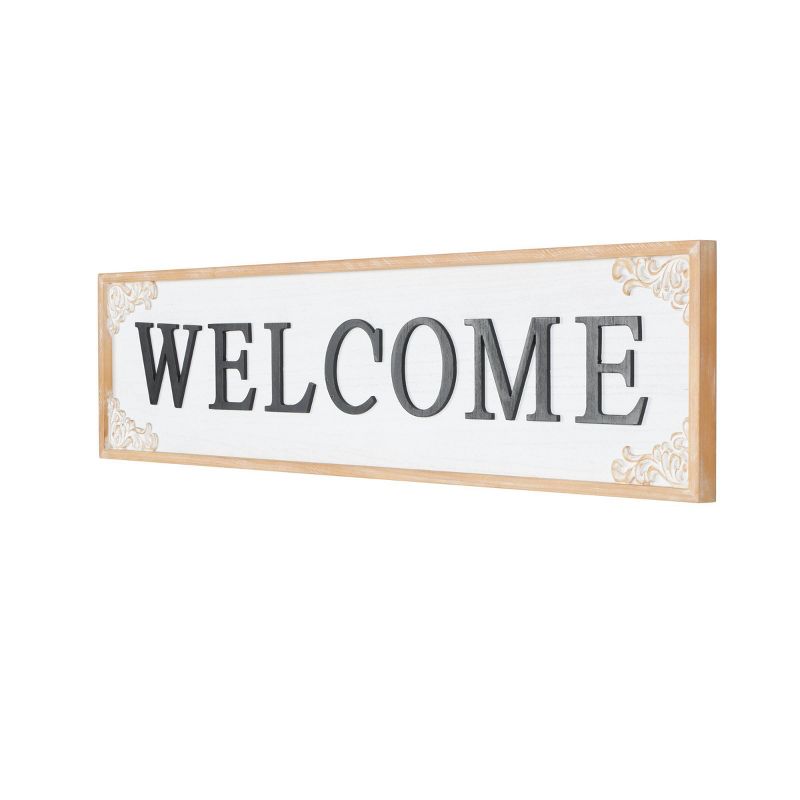 Olivia &#38; May 11&#34;x46&#34; Wooden Sign Welcome Wall Decor with Scroll Details White, 5 of 7