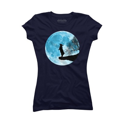 Junior's Design By Humans Moon Bunny By Maryedenoa T-Shirt