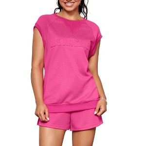 ATHLECHIC Women's Summer Tracksuit Cap Sleeve Tops and Elastic Waist Short Sets 2 Pcs - 1 of 4