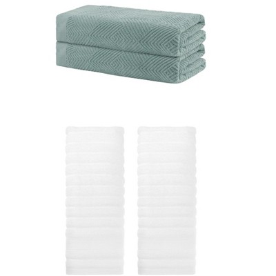REGALWOVEN Bathroom Gym SPA Cotton Soft Absorbent Bath Hands Towel Set 2 Pcs