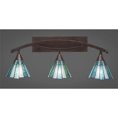Toltec Lighting Bow 3 - Light Vanity in  Bronze with 7" Sea Ice Art Glass Shade