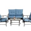 Outdoor 4 Pcs Furniture Set, Sofas with Steel Frame and PE Cushions, Wicker Conversation Sets with Rattan Chair and Coffee Table-Coolbibila - 2 of 4