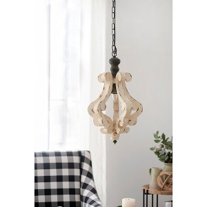 DOMETOUR Farmhouse Chandeliar, Distressed White Pendant French Country Wood Chandelier for Living Room Foyer, Bulb Not Included - 1 of 4