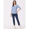 INSPIRE CHIC Women's Elbow Sleeves Boat Slim Fit Casual Stripe Animal Print Multi Floral Pattern T-Shirt - 3 of 4