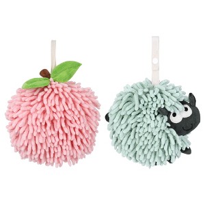 REGALWOVEN 2 Pcs Cute Comfortable Soft Absorbent Chenille Ball Fuzzy Hand Towel - 1 of 4