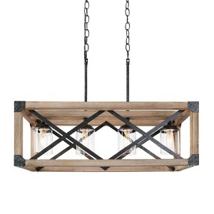LNC Lucia 4-Lights 27.5" Modern Farmhouse Rectangle Wood Kitchen Island Pendant  Lights, Black and  Gray Wood with Clear Glass - 1 of 4