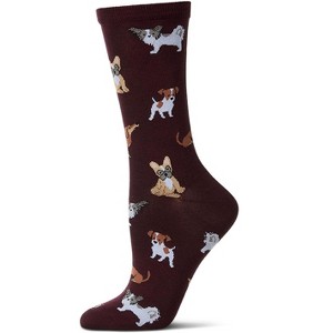 Memoi They Call it Pupper Love Bamboo Blend Crew Socks Burgundy 9-11 - 1 of 4