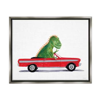 Stupell Industries Dinosaur Monster Sports Car Framed Canvas