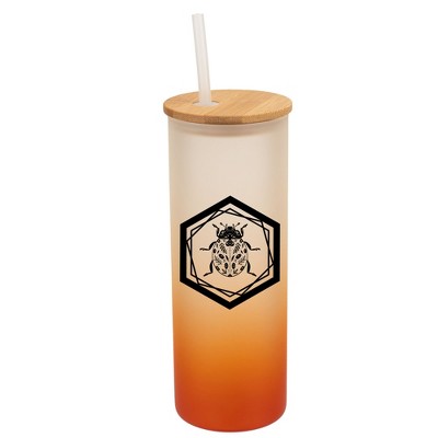 Elanze Designs Hexagon Floral Beetle Bug Insect Wrap-Around Design 25 Ounce Frosted Gradient Glass On-The-Go Coffee Travel Skinny Tumbler Mug Cup,