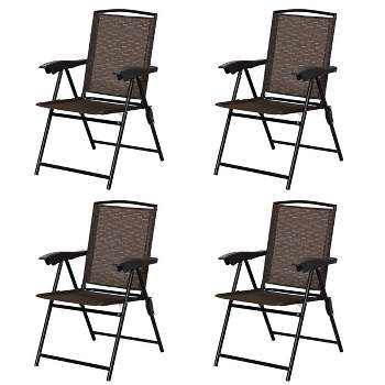 Costway 4PCS Folding Sling Chairs Steel Armrest Patio Garden Camping W/Adjustable Back