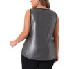 Women's Plus Size Metallic Glitter Shiny Square Neck Sleeveless Club Party Tank Tops - Agnes Orinda 2X Silver - 4 of 4