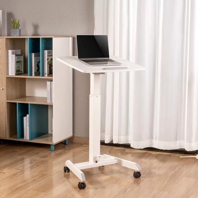 White Adjustable Mobile Podium with Pneumatic Height and Tilt
