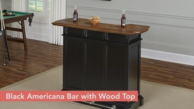 Americana Black and Oak Hardwood Bar with Adjustable Shelves