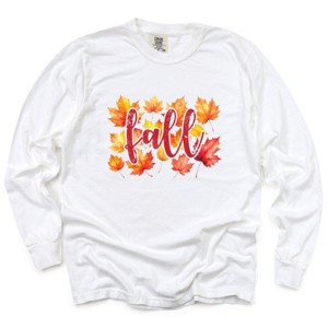 Simply Sage Market Fall Leaves Watercolor Garment Dyed Long Sleeve - 1 of 4
