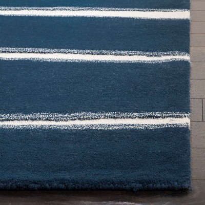 Handcrafted Tufted Wool-Viscose Blend Striped Area Rug in Navy Blue