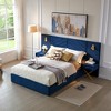 Whisen Queen Size Velvet Bed Frame, Upholstered Platform Bed, Vertical Channel Tufted Wingback Headboard - 2 of 4