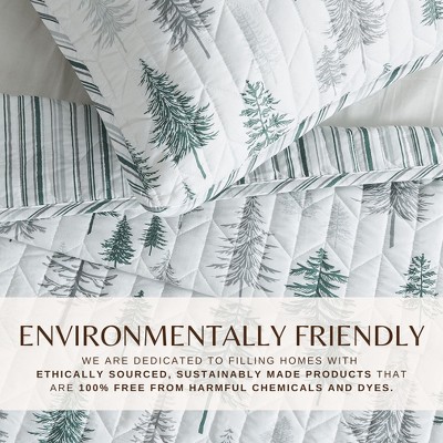Twin XL Grey and Green Reversible Woodland Quilt Set