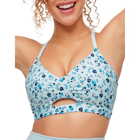 Adore Me Women's Lotus Low Support Ruched Bra Sports Bra Activewear XS /  Cottage Garden C05 Blue.