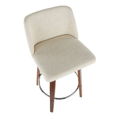 Cream Walnut 17.5" Mid-Century Modern Swivel Counter Stool Set