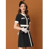 Allegra K Women's Vintage Work Contrast Color Short Sleeve Fit and Flare Dress - 2 of 4