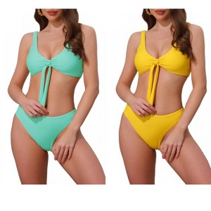 INSPIRE CHIC Women's Lace Up Decoration Push Up Wide Strap Top Triangle Bottom Swimwear Bathing Bikini Suits 2 Sets - 1 of 4