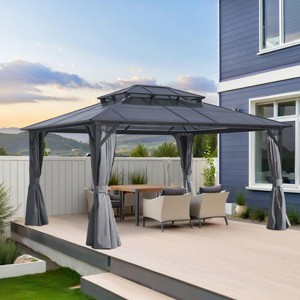 Durable Double-Roof Outdoor Gazebo with UV-Resistant Polycarbonate Top, Mosquito Netting, and Sturdy Aluminum Frame for All-Weather Use-Coolbibila - 1 of 4