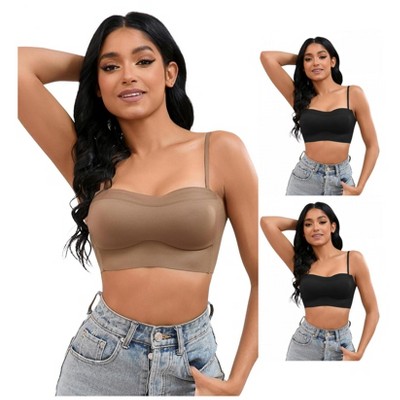 INSPIRE CHIC 3 Pcs Women's Push Up U Back Adjustable Straps Full Cup Wirefree Tube Convertible Bras