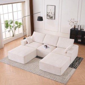 113'' Corduroy U-Shaped Modular Boneless Modern Lounge Sectional Sofa with Chaise, Movable Ottoman, Compression Upholstered and No Assembly - 1 of 4