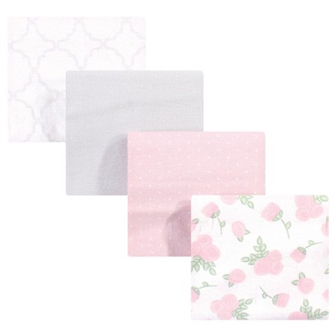 Hudson Baby Infant Girl Cotton Flannel Receiving Blankets, Gray Pink Rose, One Size - image 1 of 2