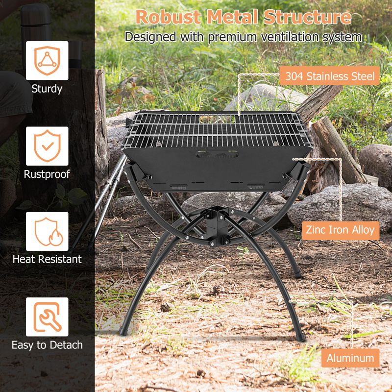 Tangkula Camping Fire Pit w/Cooking Grills Lightweight Portable Campfire Grill w/ Carrying Bag & Gloves 3-In-1 Stainless Steel Wood Burning Coffee/Silver, 5 of 10