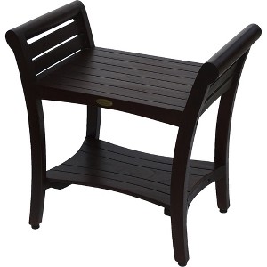 HomeRoots Contemporary Teak Shower Bench With Handles In Dark Brown - 1 of 4