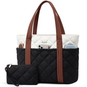 Puffer Tote Bag for Women, Quilted 15. Work Tote with Zipper, Large Travel Essentials Handbag - 1 of 4