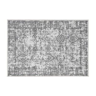 Faux Wool Vintage Distressed Floral Printed Area Rug with Floral  Vintage Design  Ultra Thin Low Pile Machine Washable Non Slip Stain Resistant Non