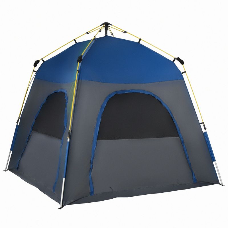 Outsunny Camping Tents 4 Person Pop Up Tent Quick Setup Automatic Hydraulic Family Travel Tent w/ Windows, Doors Carry Bag Included, 4 of 9