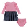 Andy & Evan  Infant  Pink Rib Knit Top w/Attached Chambray Tiered Skirt - 4 of 4
