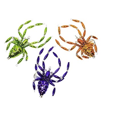 Santa Land 3.5" Halloween Spiders Clip On Ornament Set/3 Beaded Czech  -  Ornament Sets