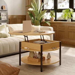 WOWLIVE 36"W Lift Top Coffee Table with Storage, Round Wood Cocktail Table for Living Room, CT003 - 1 of 4