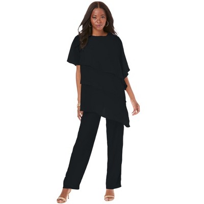 Roaman's Women's Plus Size Tiered Short Sleeve Pant Set - 14 W