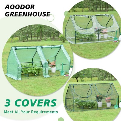 Aoodor 6 x 3 x 3 ft Mini Greenhouse with 2 Zipper Doors, Water-Resistant, UV-Protected for Flowers, Vegetables, and Herbs, Includes 3 Covers
