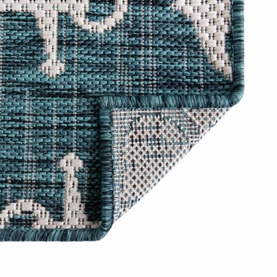Teal and Ivory Nautical Anchor Outdoor Rug 4' x 6'