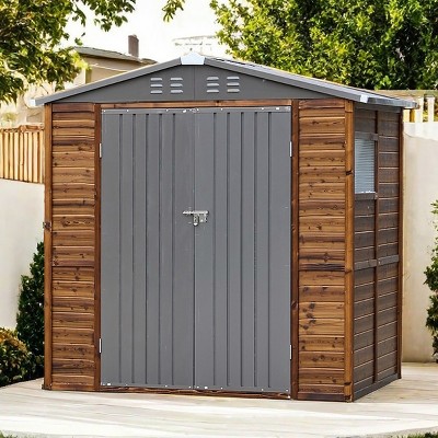 Outdoor Backyard Storage Shed, Storage Shed with Wood Frame and Iron Door and Window, Tool Shed with All-Weather Design -Coolbibila