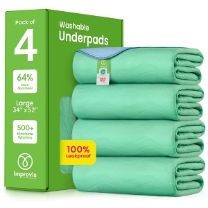 IMPROVIA® Washable Underpads 34”x52”, Heavy Absorbency Waterproof Incontinence Pads for Kids, Adults & Pets – Protects Bed, Couch, Sofa & Floor - 1 of 4