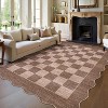 Checkered Rug Washable Rug for Living Room Non Slip Indoor Scalloped Printed Carpet Low Pile Neutral Rugs Soft Floor Cover for Bedroom Nursery - 2 of 4